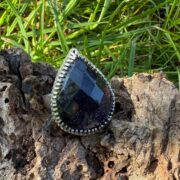 blue goldstone-ring-silver-sparkly-leaf-top-sandrakernsjewellery