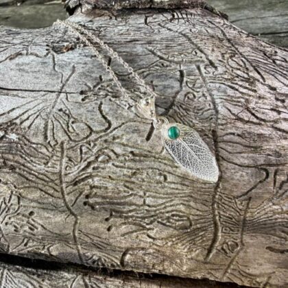 sage leaf-silver-malachite-real-back-sandrakernsjewellery