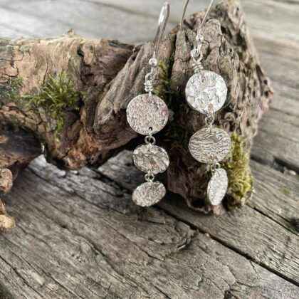 triple-drop-earrings-textured-mushroom-silver-sandrakernsjewellery